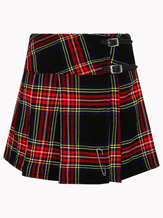 Women Black Stewart Tartan Mini Kilt F