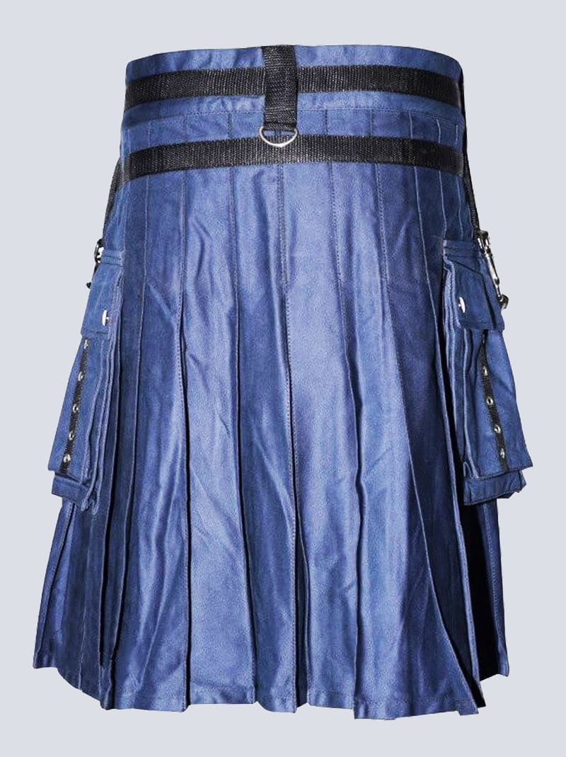 gothic blue and white utility kilt with chains b