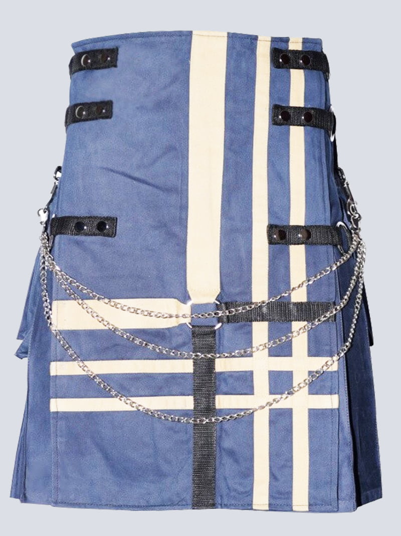 gothic blue and white utility kilt with chains f