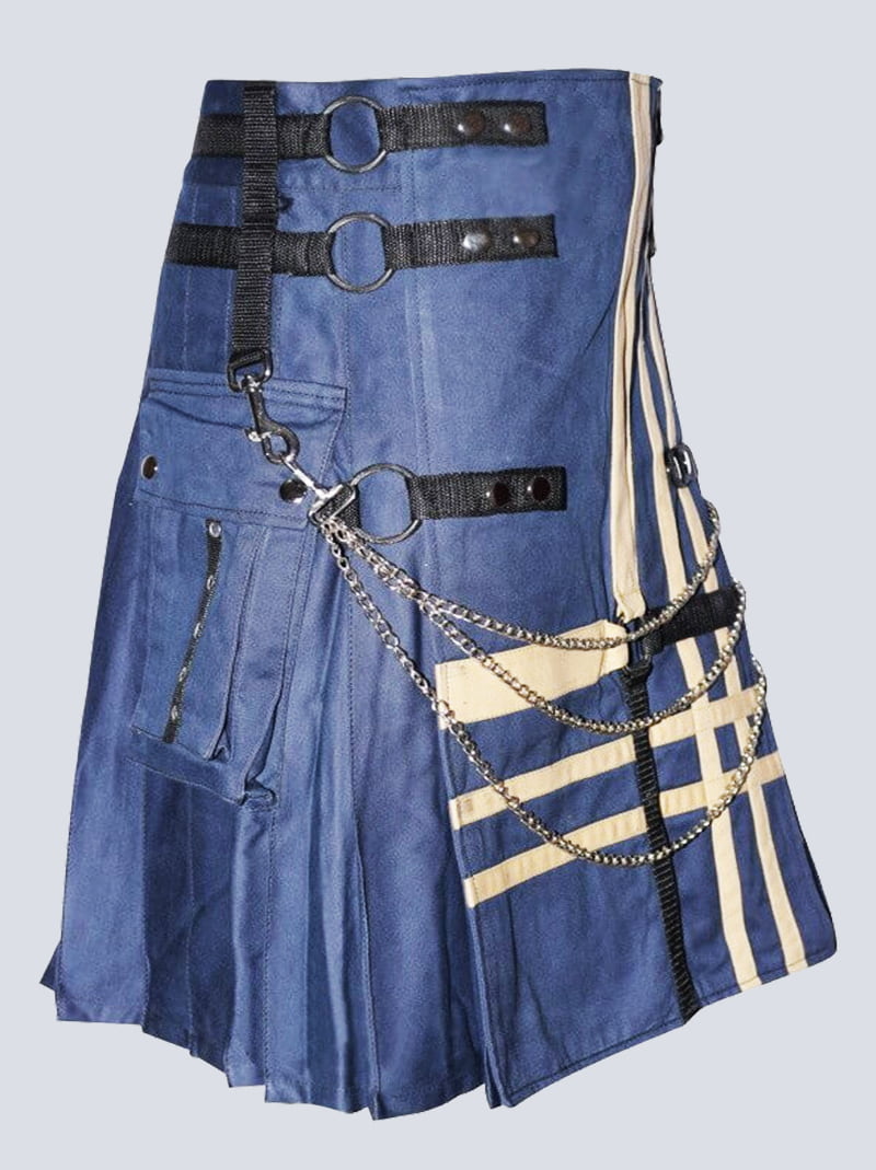 gothic blue and white utility kilt with chains ls