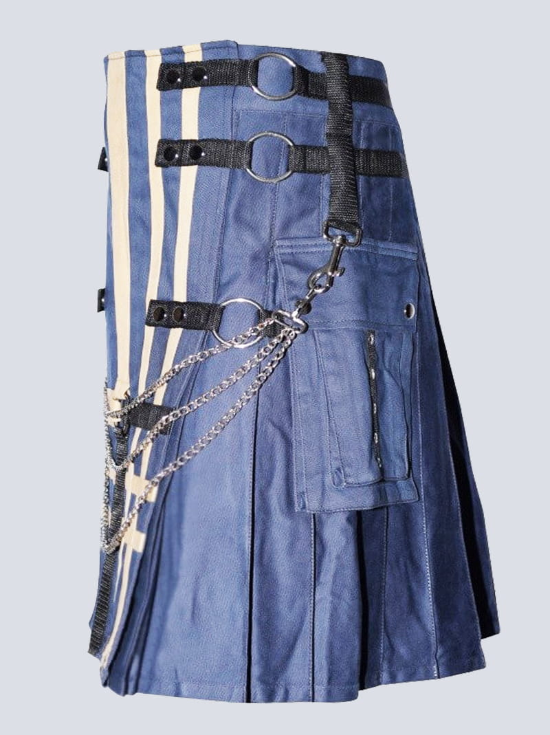 gothic blue and white utility kilt with chains rs