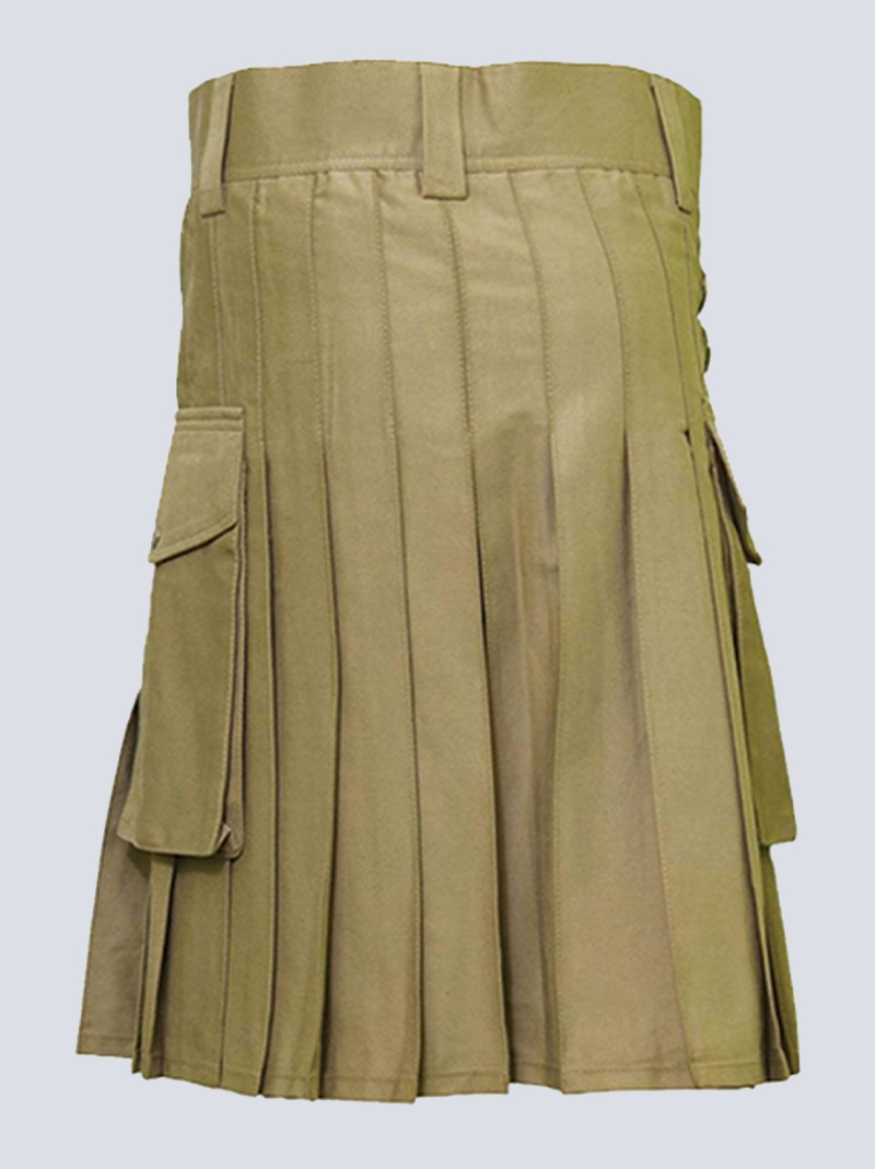 mens khaki firefighter kilt with cargo pockets b