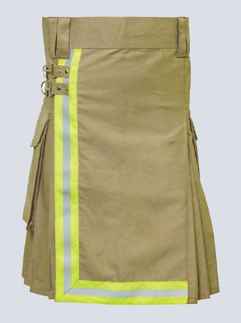 mens khaki firefighter kilt with cargo pockets f