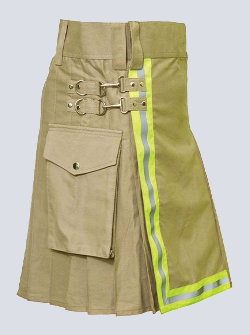 mens khaki firefighter kilt with cargo pockets s