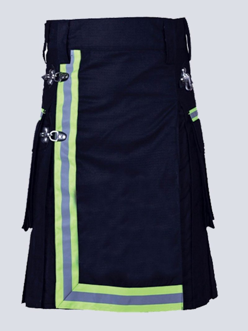 mens navy blue firefighter kilt with flap pockets f