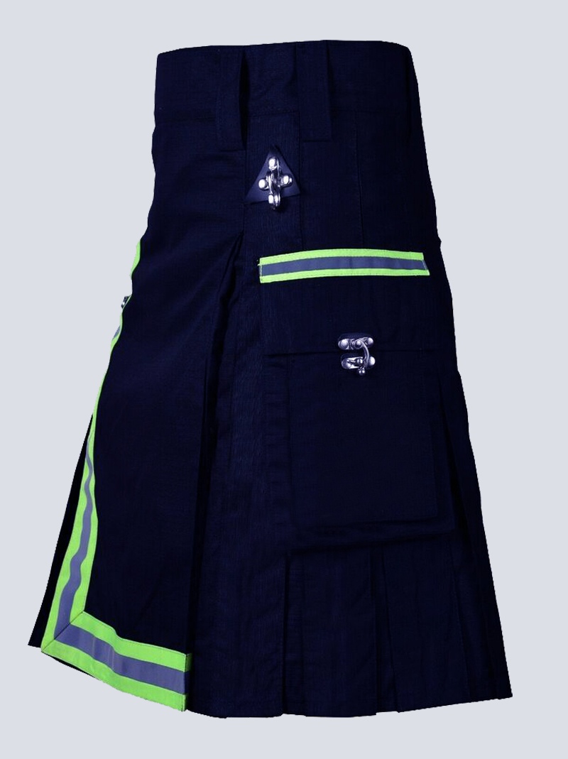 mens navy blue firefighter kilt with flap pockets s