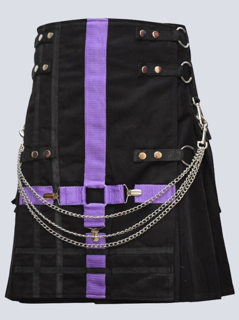 scottish black and purple fashion utility kilt f