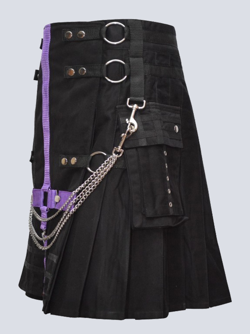 scottish black and purple fashion utility kilt ls 1