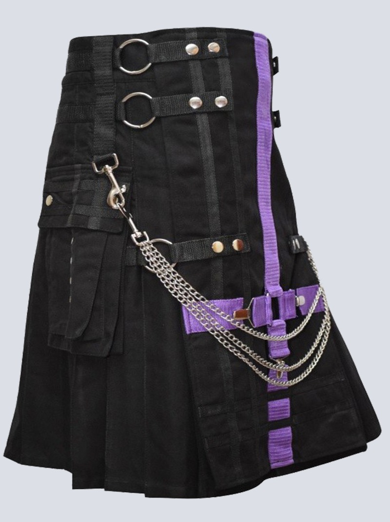 scottish black and purple fashion utility kilt rs 1